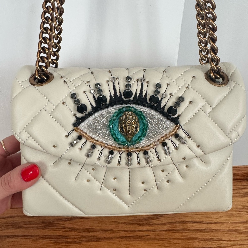 Kurt Geiger Kensington Cream Quilted Eye Shoulder Bag - Picture 2 of 8